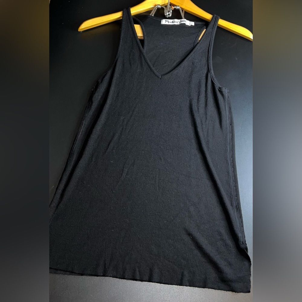 Michael Stars Black V-Neck Ribbed Racerback Tank One Size EUC